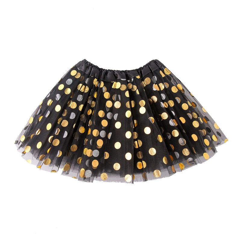 JastoreÂ® Girls' Polka Dot Tutu Glitter Ballet Triple Layer Soft Tulle Dance Skirt (3-10 Years, Black) - Image 1